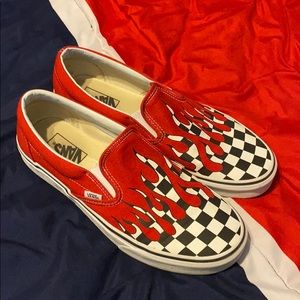 Vans checkerboard slip on with flames